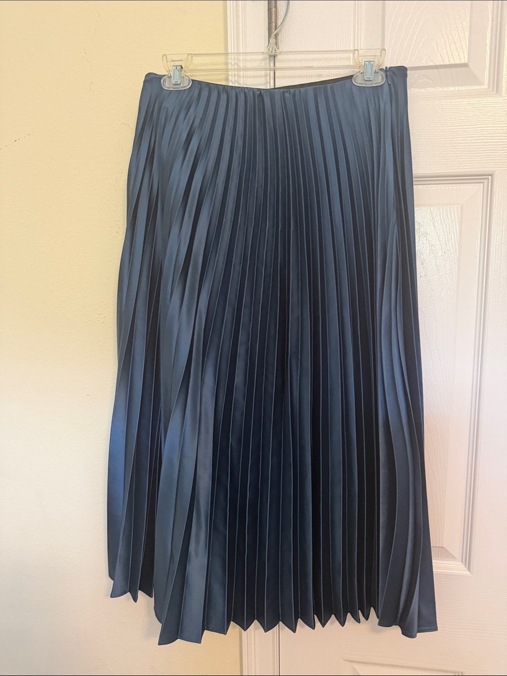 Zara Navy Pleated Satin Midi Skirt